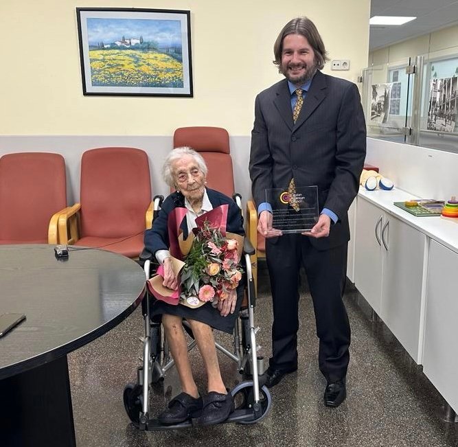 Vice President Anselm Bossacoma (right), and Supercentenarian Maria Branyas