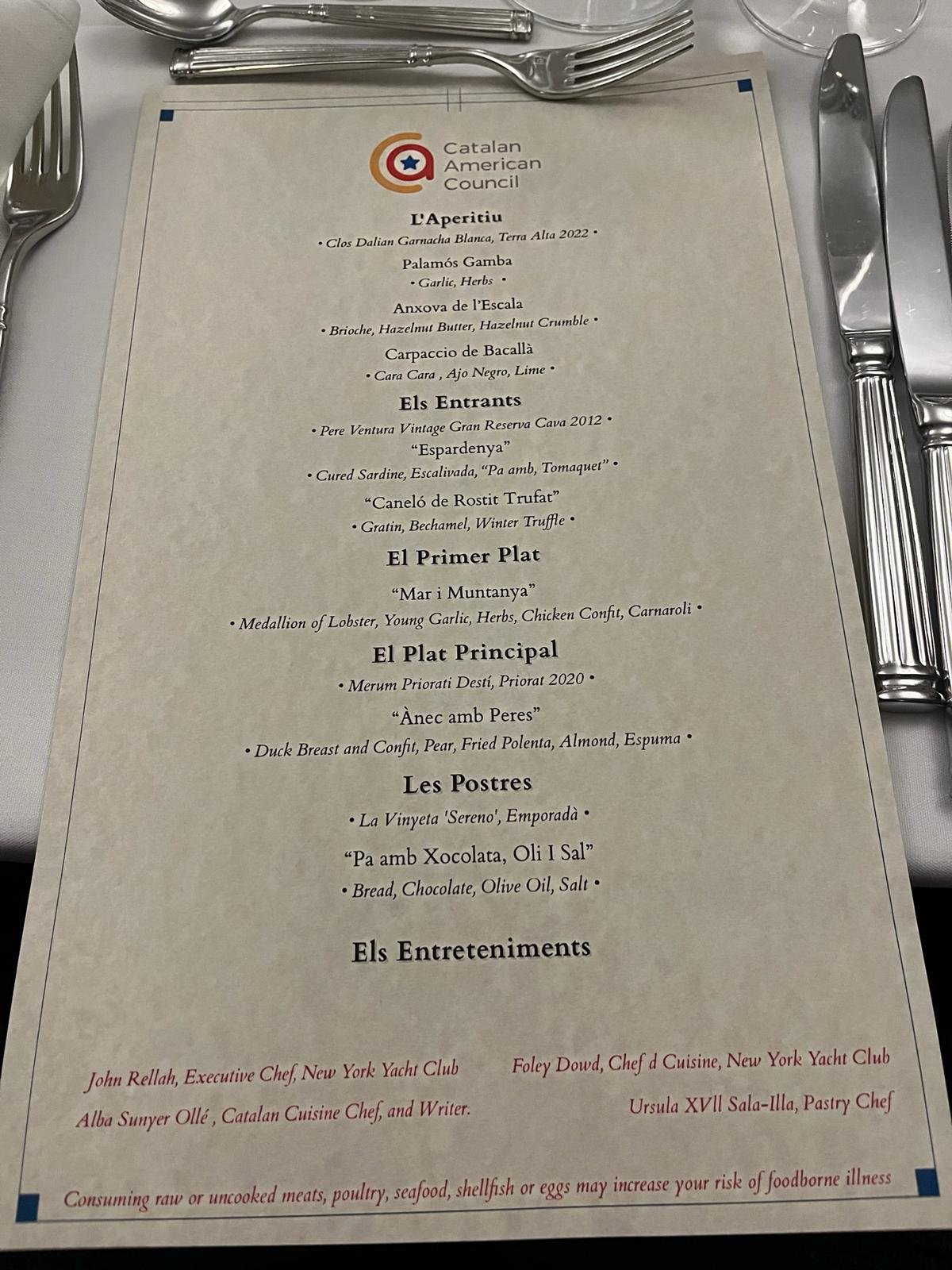 The New York Yacht Club dining Menu