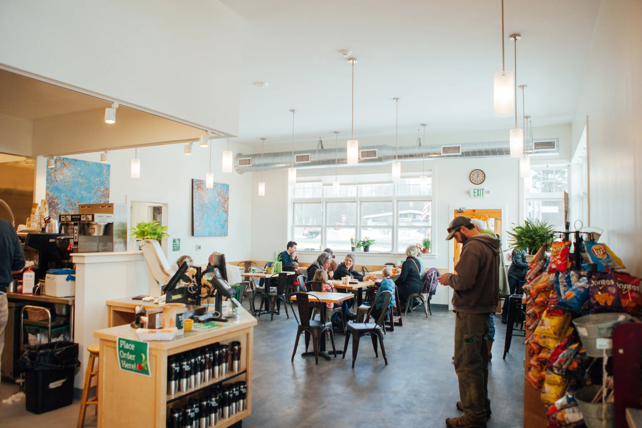 During a lunchtime rush, customers spread out and enjoy the new seating area