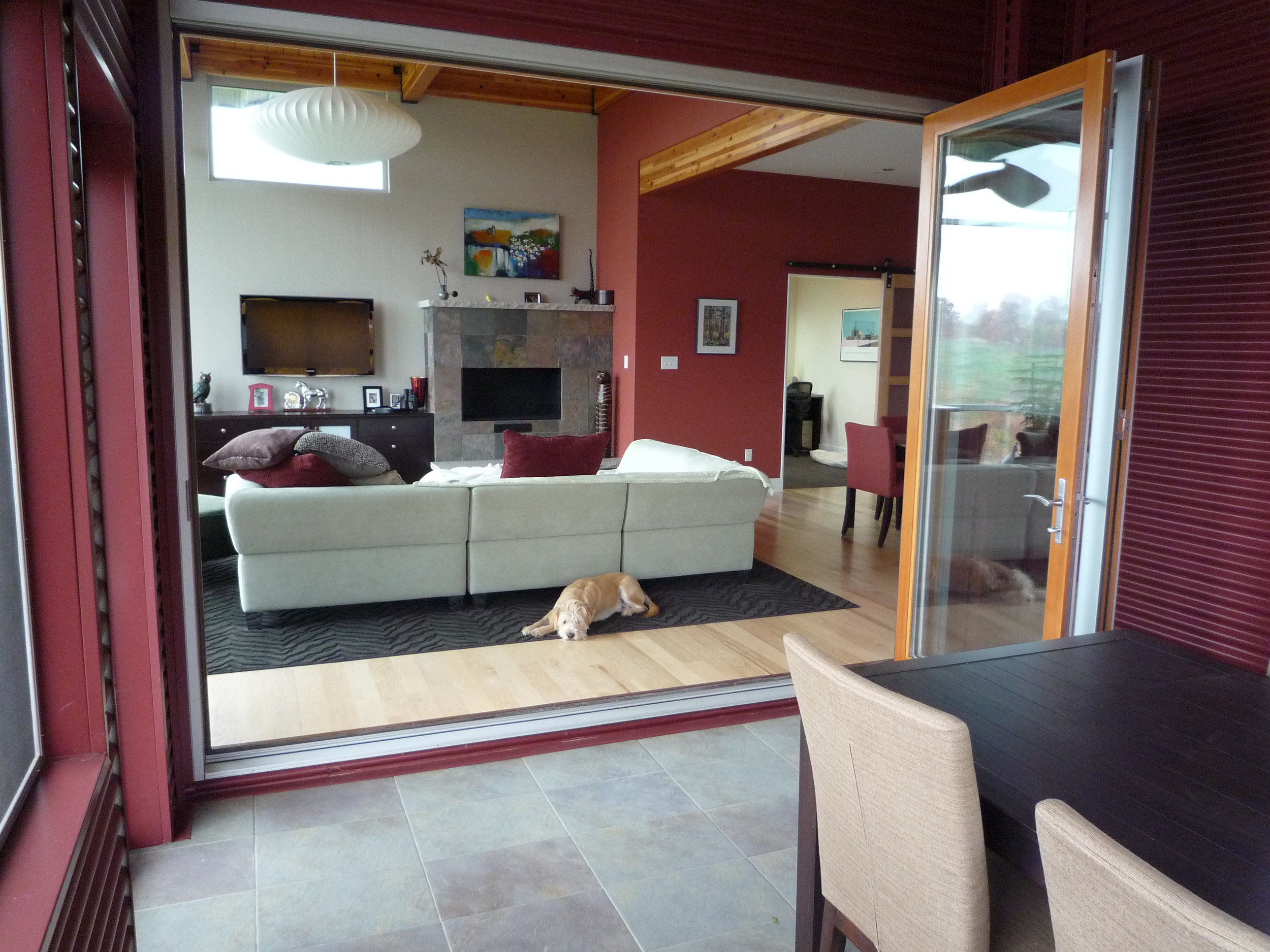 Screened Porch to Living Room through folding patio doors
