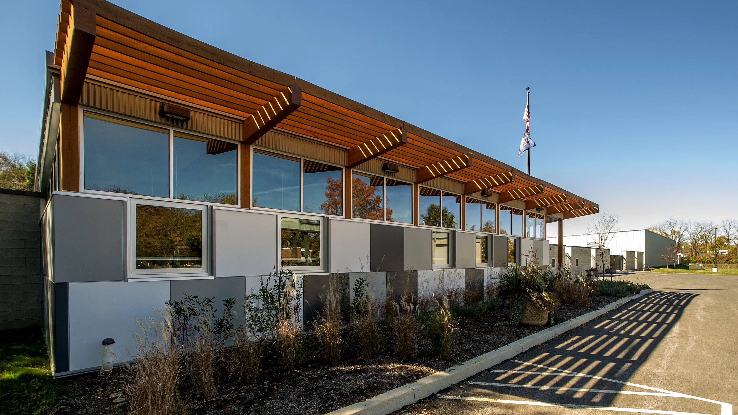 BH provided architectural and engineering services to the Borough of State College for the design and construction administration of a Municipal Public Works Service Maintenance Facility. The project was built on the existing Public Works site and required a phased construction schedule. The project includes two new vehicle storage buildings, a new administration building, new wash bays, new salt/gravel storage bays, and relocation/replacement of an existing pavilion. The Borough's goals for the project are to be a model project for social, environmental, and economic sustainability as well as energy reduction, flooding remediation, and reduced emissions all while using the unique resource opportunities at the site (solar access, stormwater). The Borough intends to incorporate sustainable design concepts into the construction of the buildings and appurtenances.