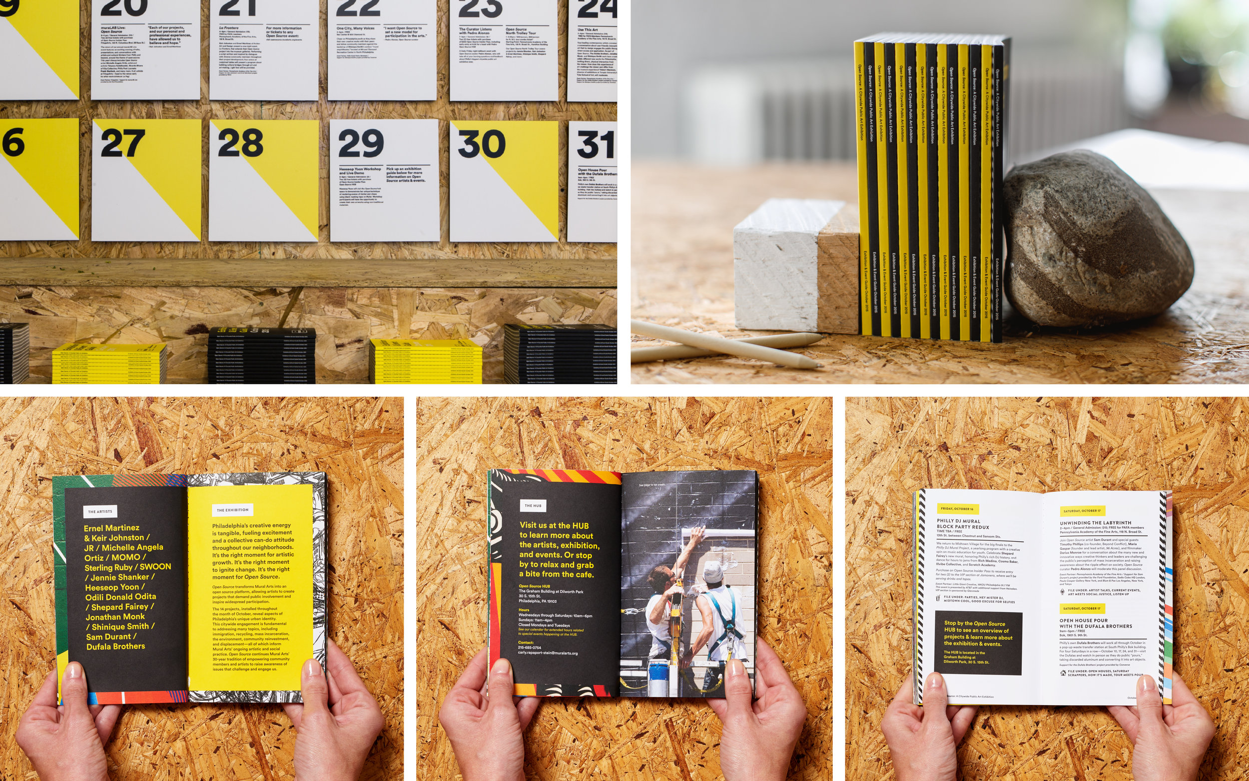 Grid of photography showcasing the Open Source Exhibition Guide