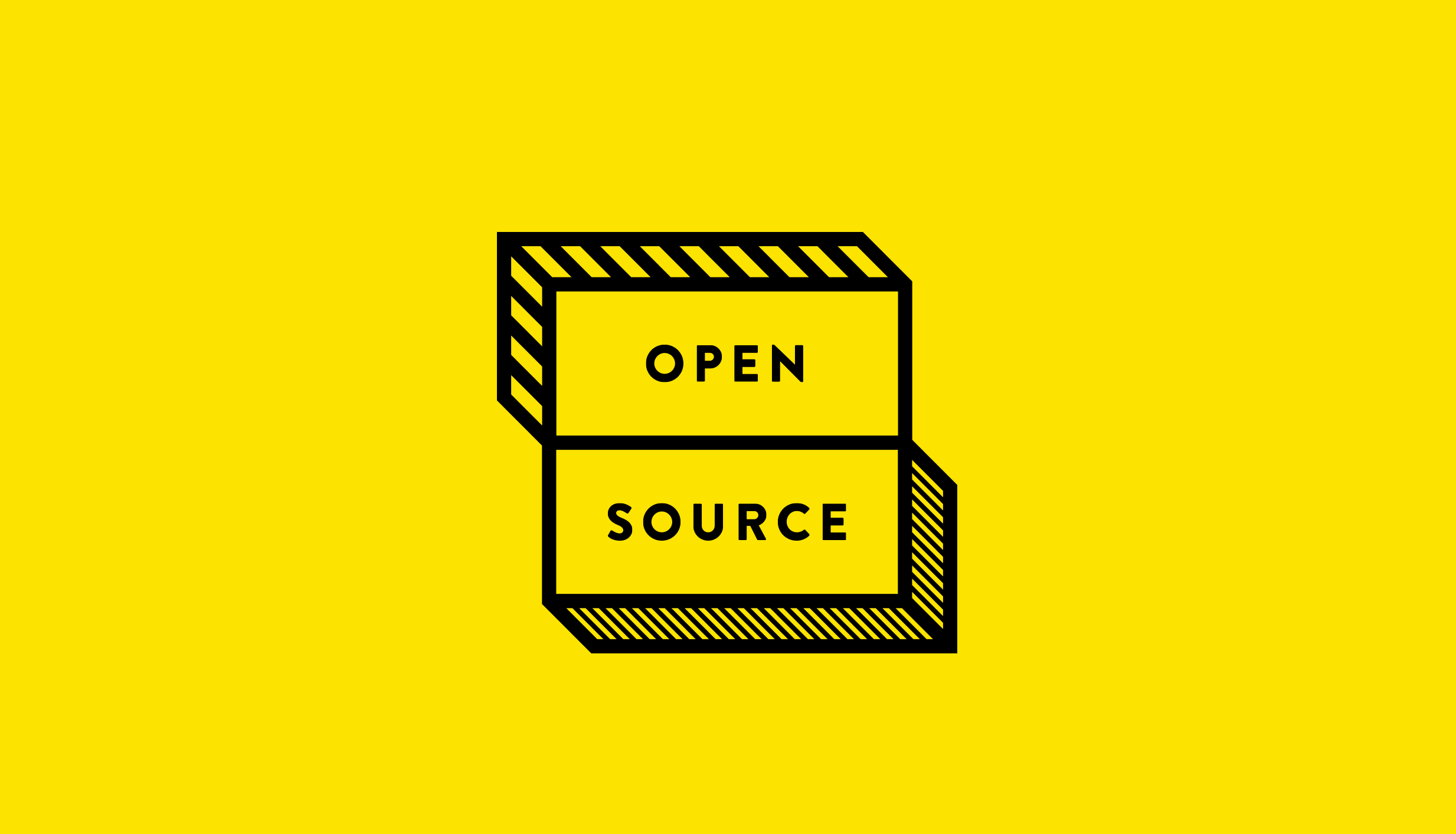 Animated gif of black Open Source logo on yellow background. The animation showcases the multiple logo configurations.