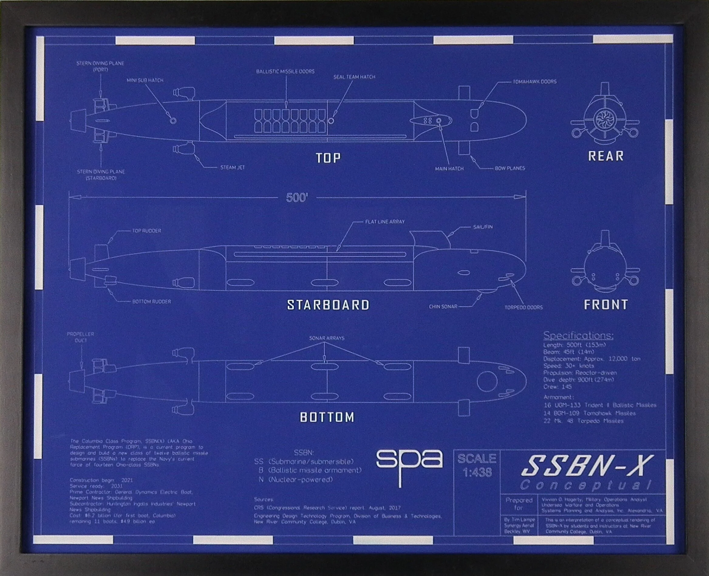 16" x 20" acrylic "blueprint" of SSBN-X.
