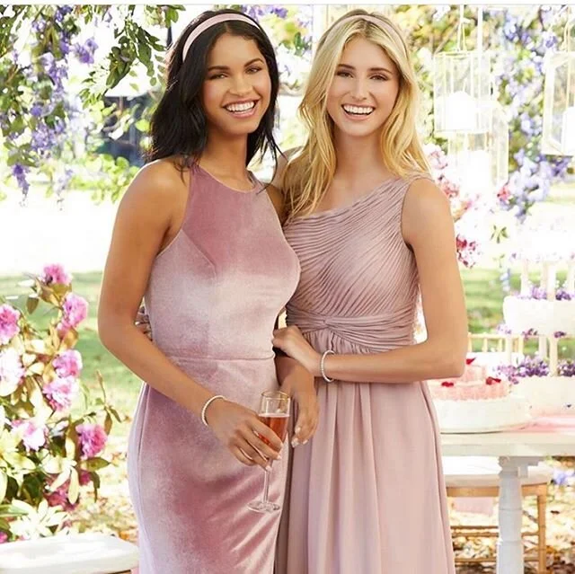 pink velvet bridesmaid dress