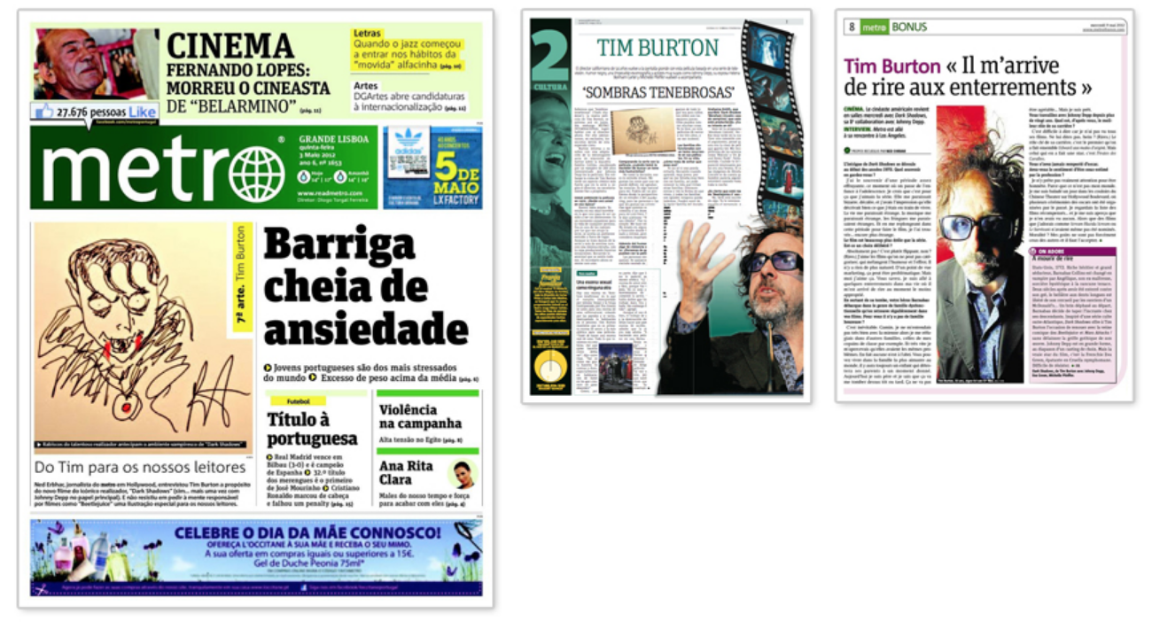 The Front Page Dark Shadows: Tim Burton's exclusive sketch for Metro ran in countries worldwide