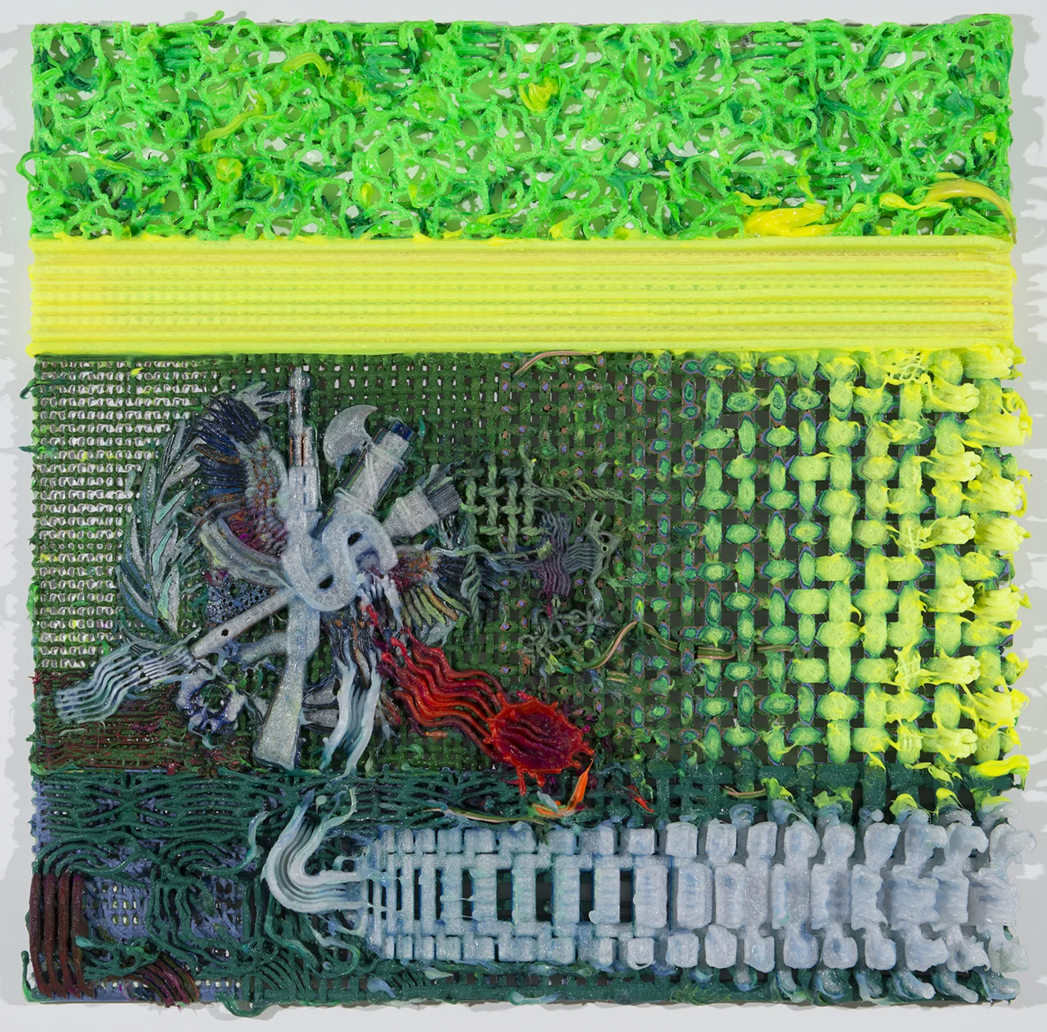 Soft-Fascist Abstract, 2016 w. 80cm x h. 80cm x d. 10cm | w. 30” x h. 30” x d. 4.5” 3D printed plastic, alkyd paint, silicone