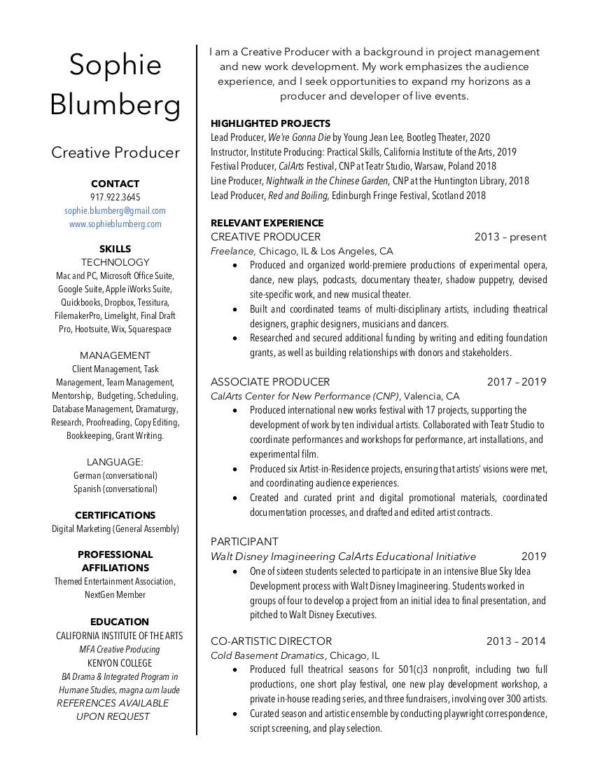 Resume Cv Sophie Blumberg