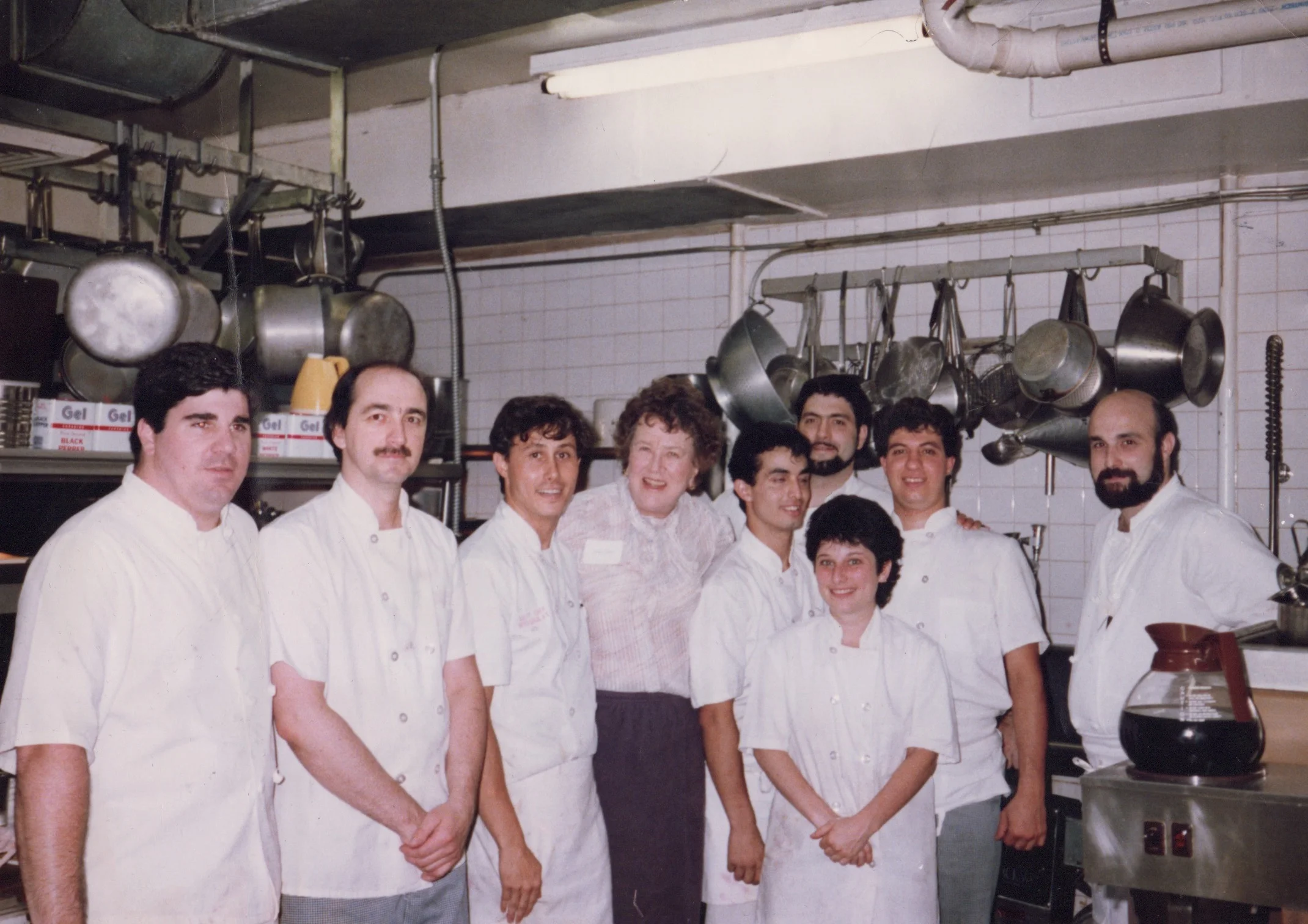 In the early 80s, Chef Rafael was working at the River Cafe. Photographed here with the staff and Julia Child.