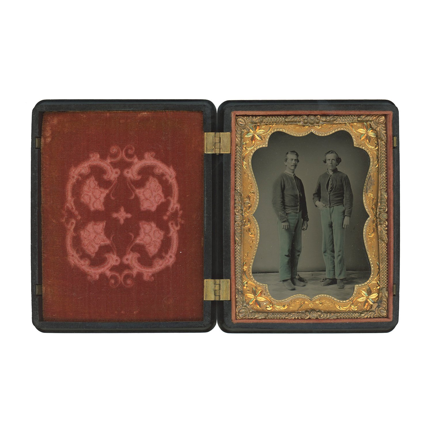 Very Fine Quarter Plate Tintype of Union Cavalrymen or Artillerymen in Thermoplastic Case