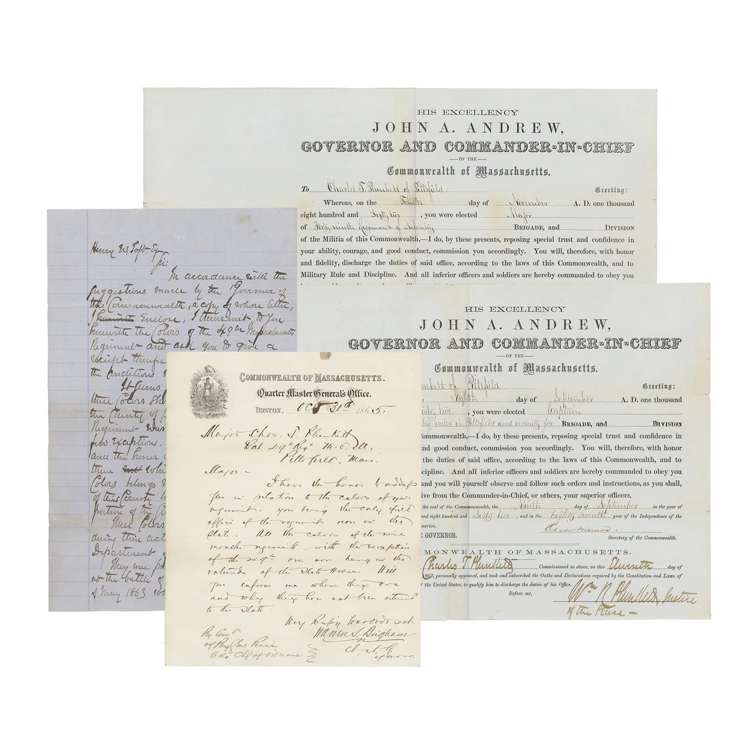 Letter by Major Charles T. Plunkett, 49th Massachusetts, Accompanying Regimental Colors to Berkshire County Following Victory at Port Hudson, with Related Documents