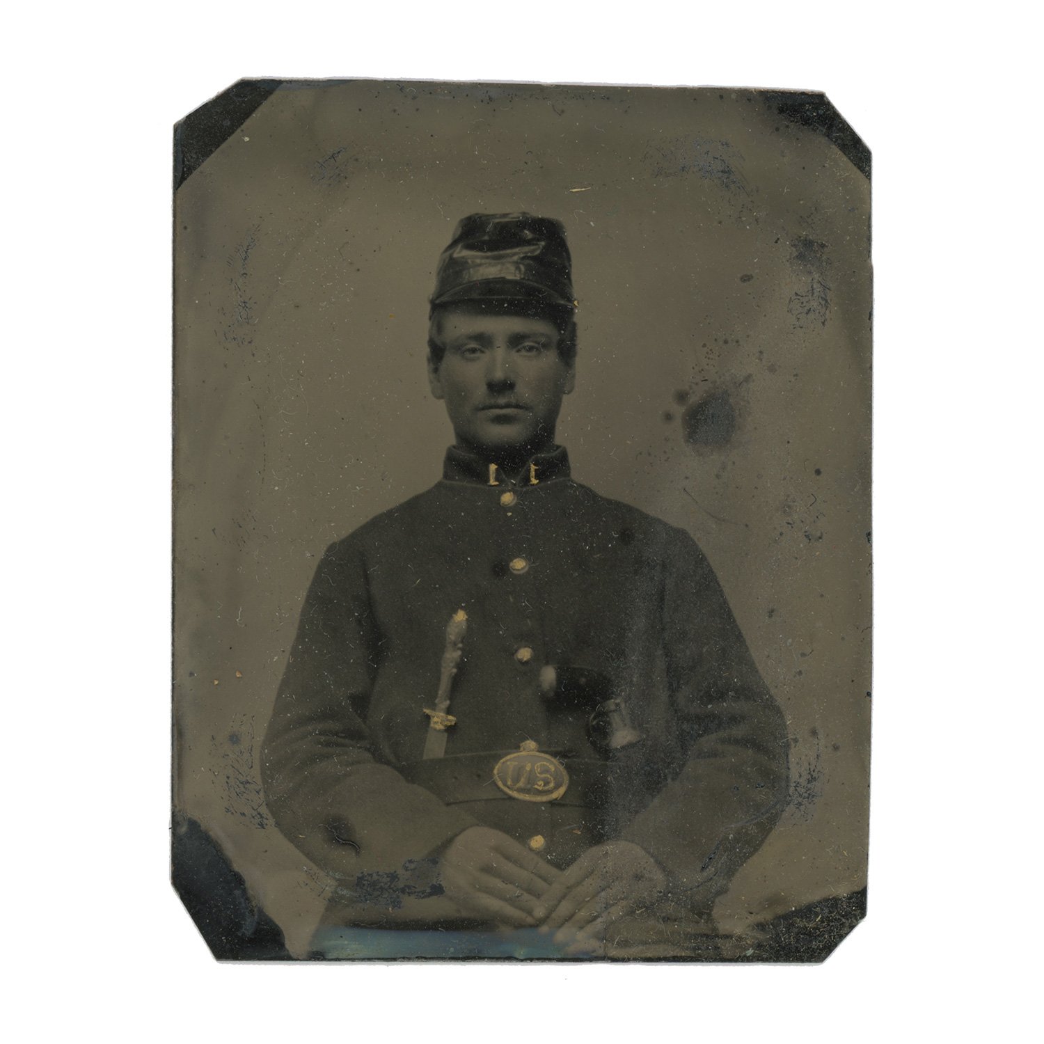 Ninth Plate Tintype of Double Armed Wisconsin Soldier