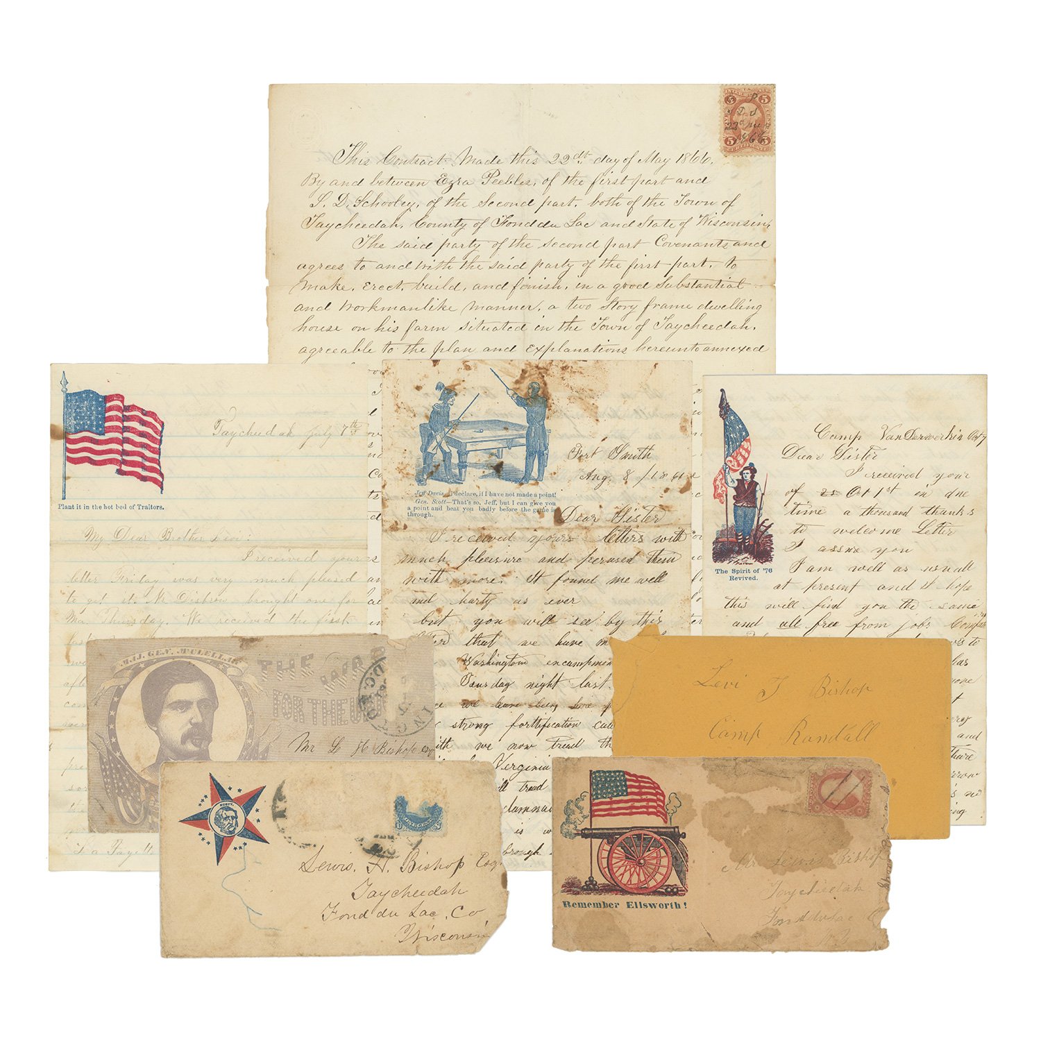 Lot of Letters Relating to Sergeant Levi T. Bishop, 5th Wisconsin, Discussing Early-War Preparations and Membership in the International Order of Good Templars