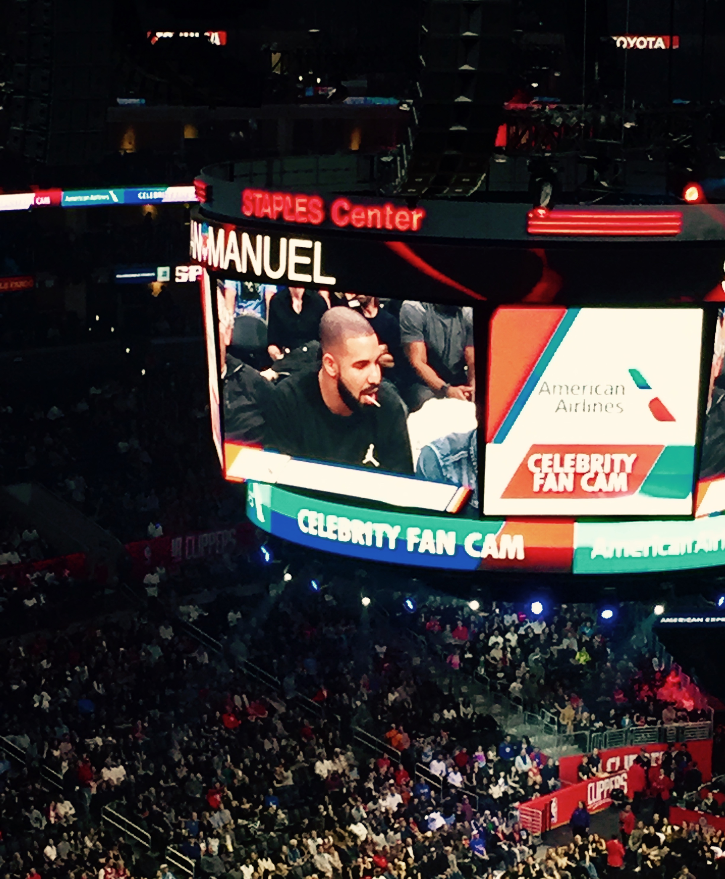 Devi Ohira Staples Center NBA jumbotron Celebrity Cam Drake.jpg