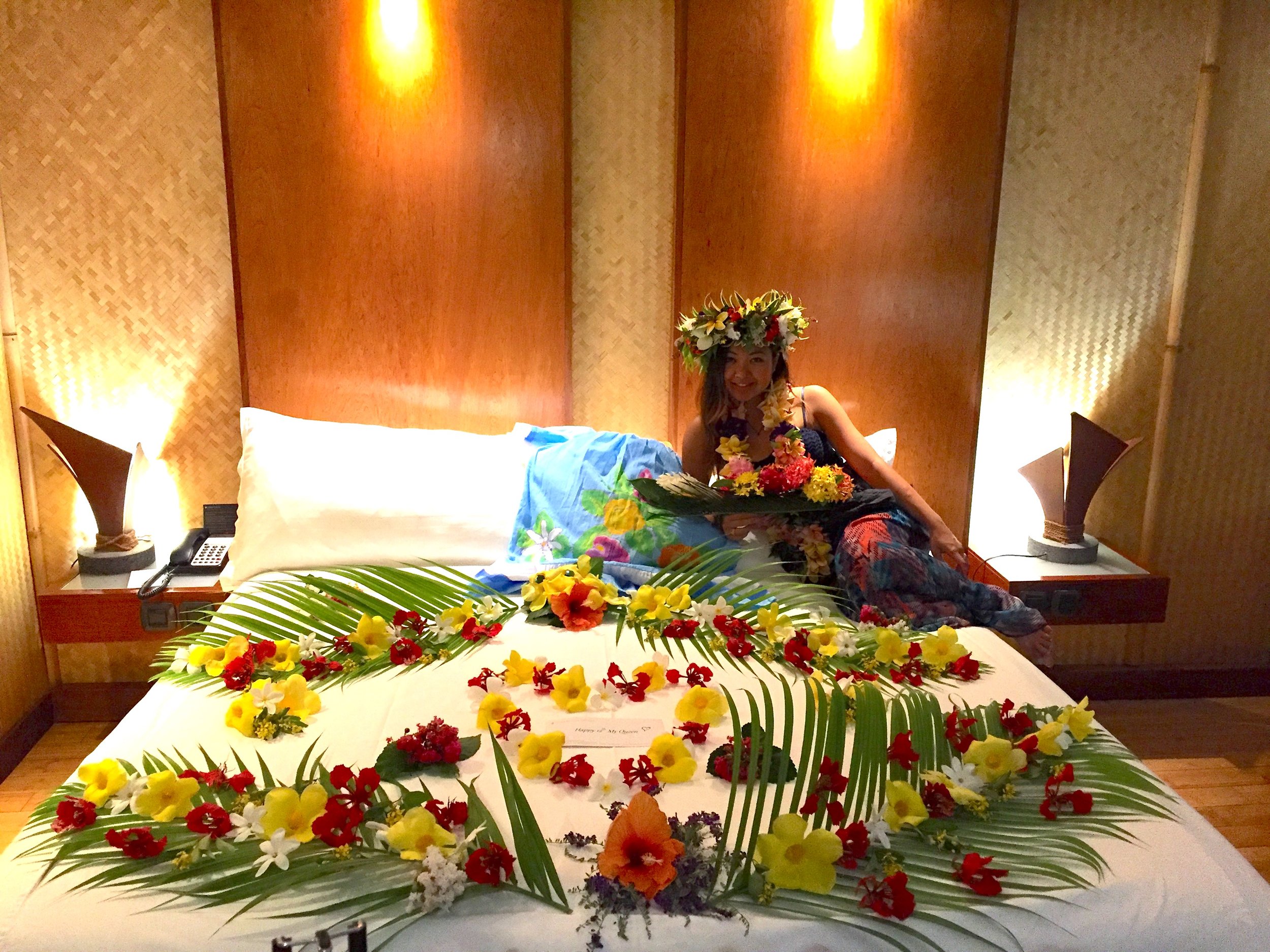 Devi Ohira anniversary Intercontinental Mo'orea - concierge & hotel staff surprise - flowers romantic.JPG