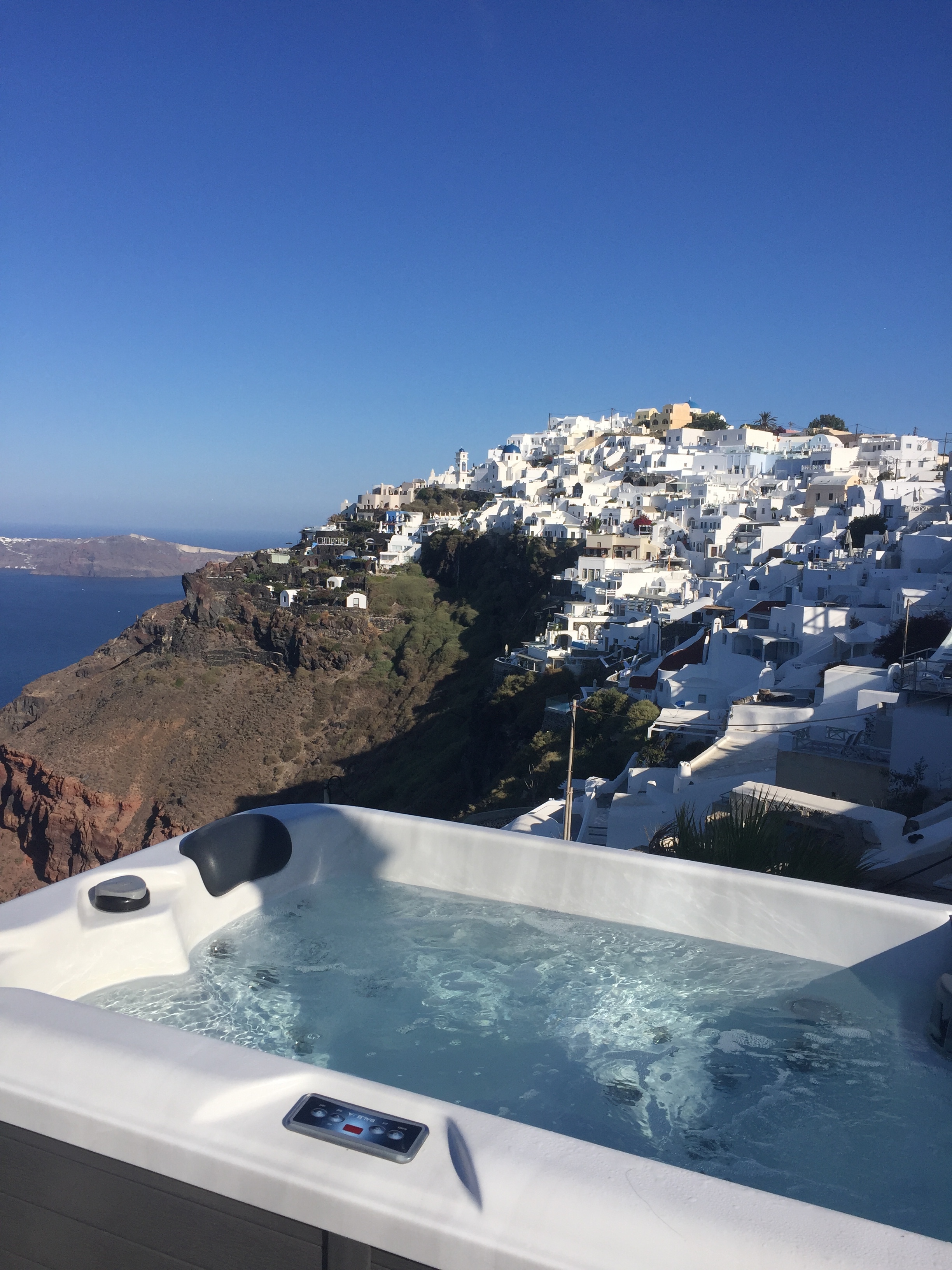 Devi Ohira Santorini Greece Imerovigli Oia hot tub outdoor view day.JPG
