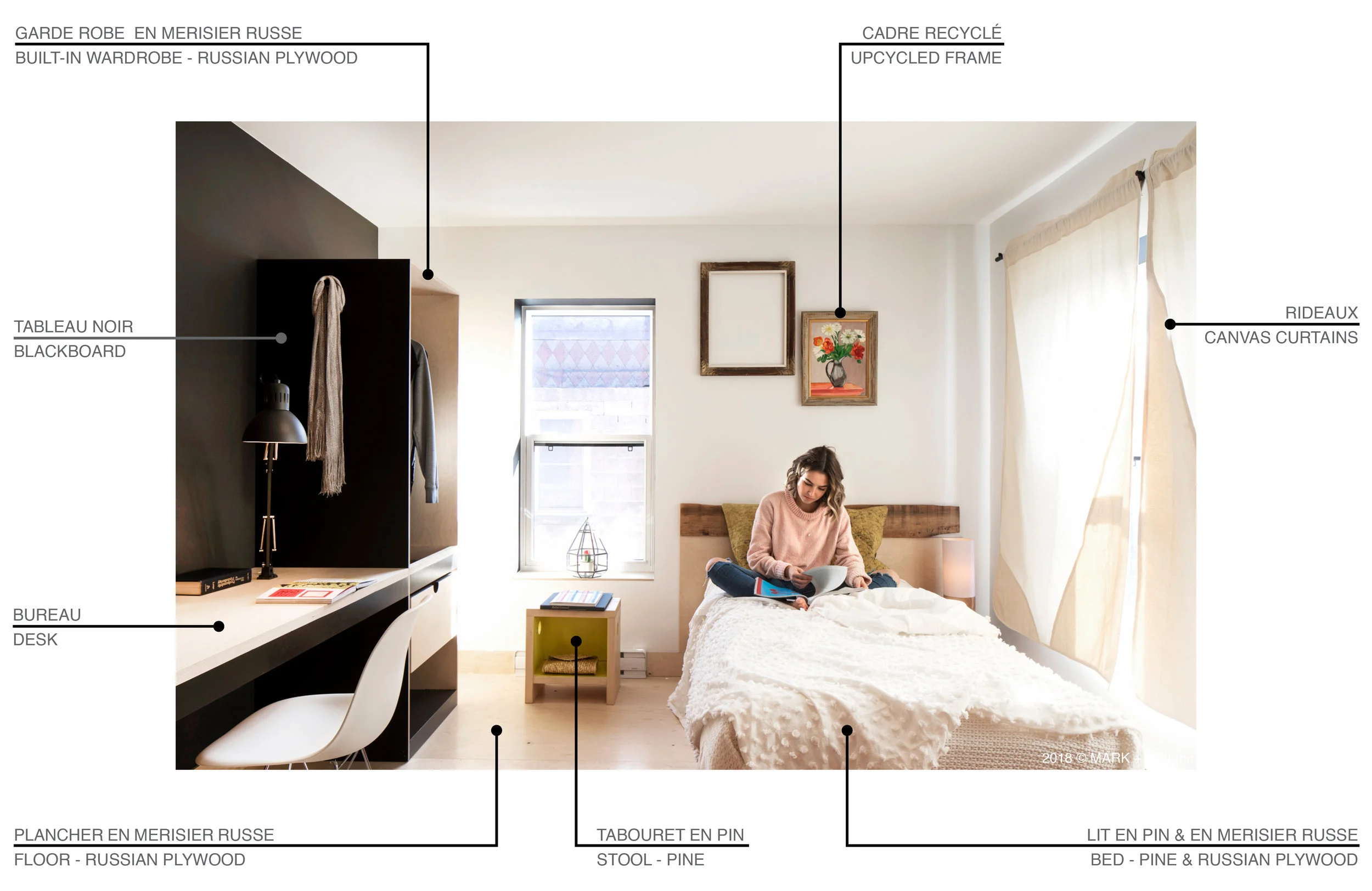 Modèle de chambre meublée | Model of furnished bedroom