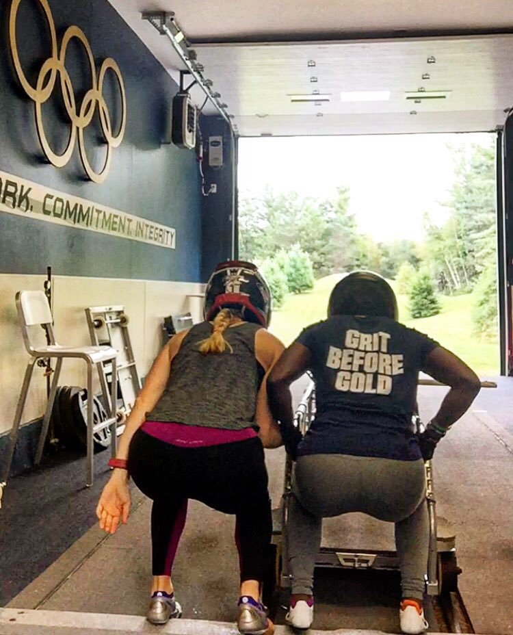 Offseason push training on dry land helps athletes practice sled loading.