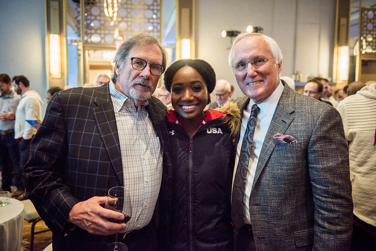 Fran Kirley and Pete Converse flank bobsledder Briauna Jones at the 2018 Pre-Olympics fundraiser in Washington, DC.
