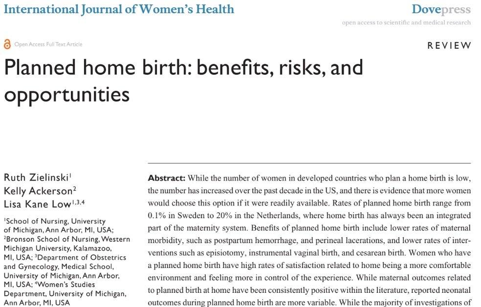 Planned home birth: benefits, risks, and opportunities