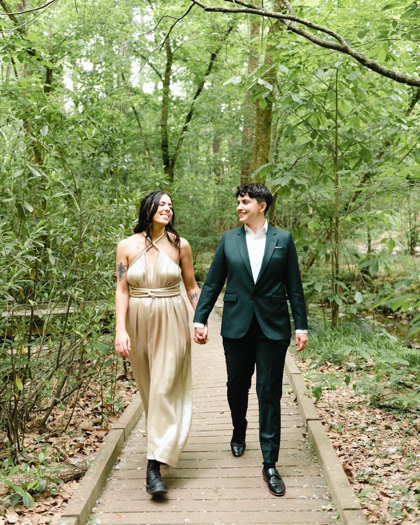 ✨Sara + Marijka✨ married in the forest at @dunwoodynaturecenter #outdoorwedding #fairywedding #atlantawedding #alternativewedding #marriedinnature