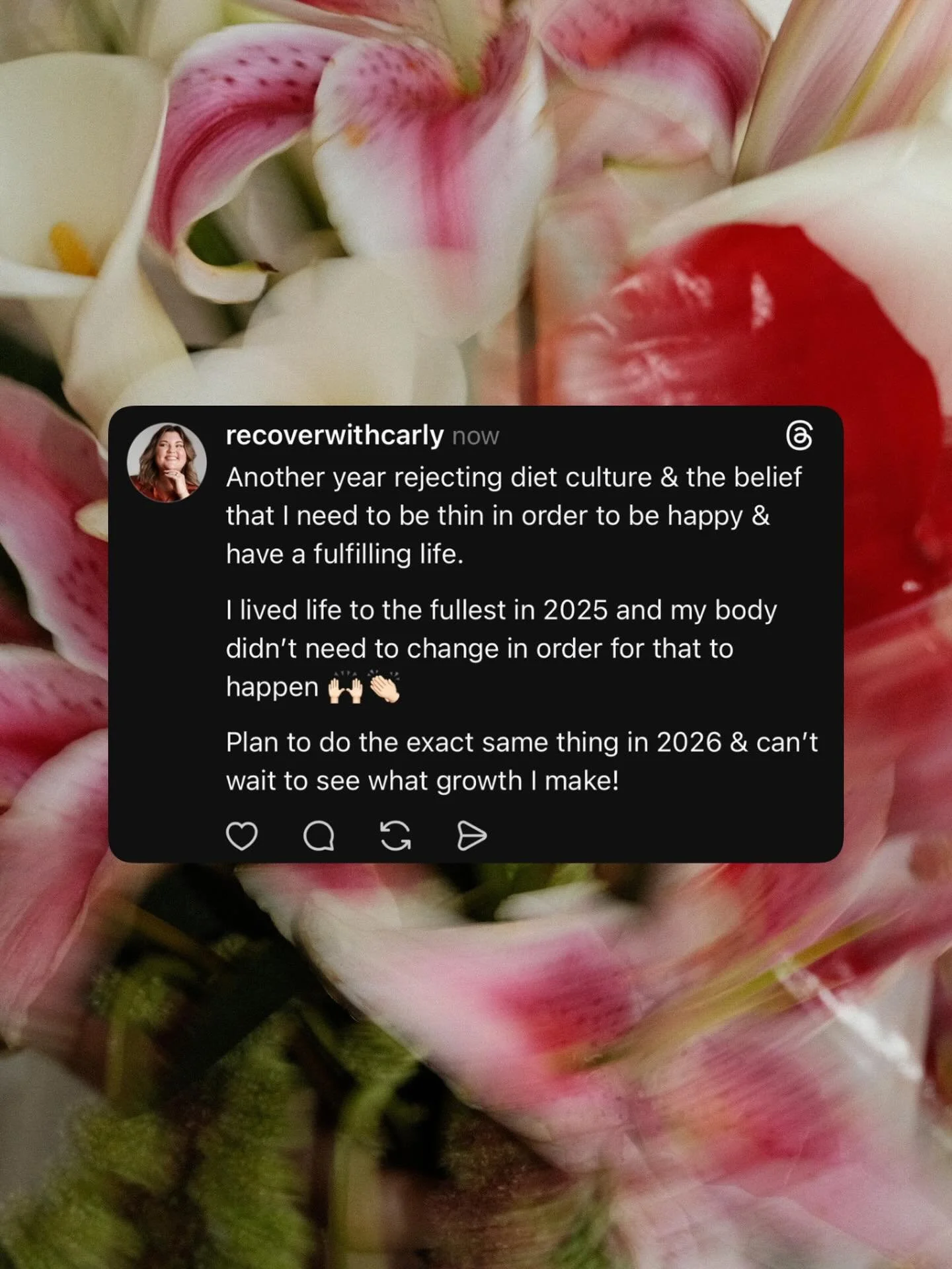 mantra going into 2026 - 

being thin &ne; fulfilling life 

Thankful to have spent 2025 experiencing life rather than  waiting to live once I was thin! 🙌🏻👏🏻