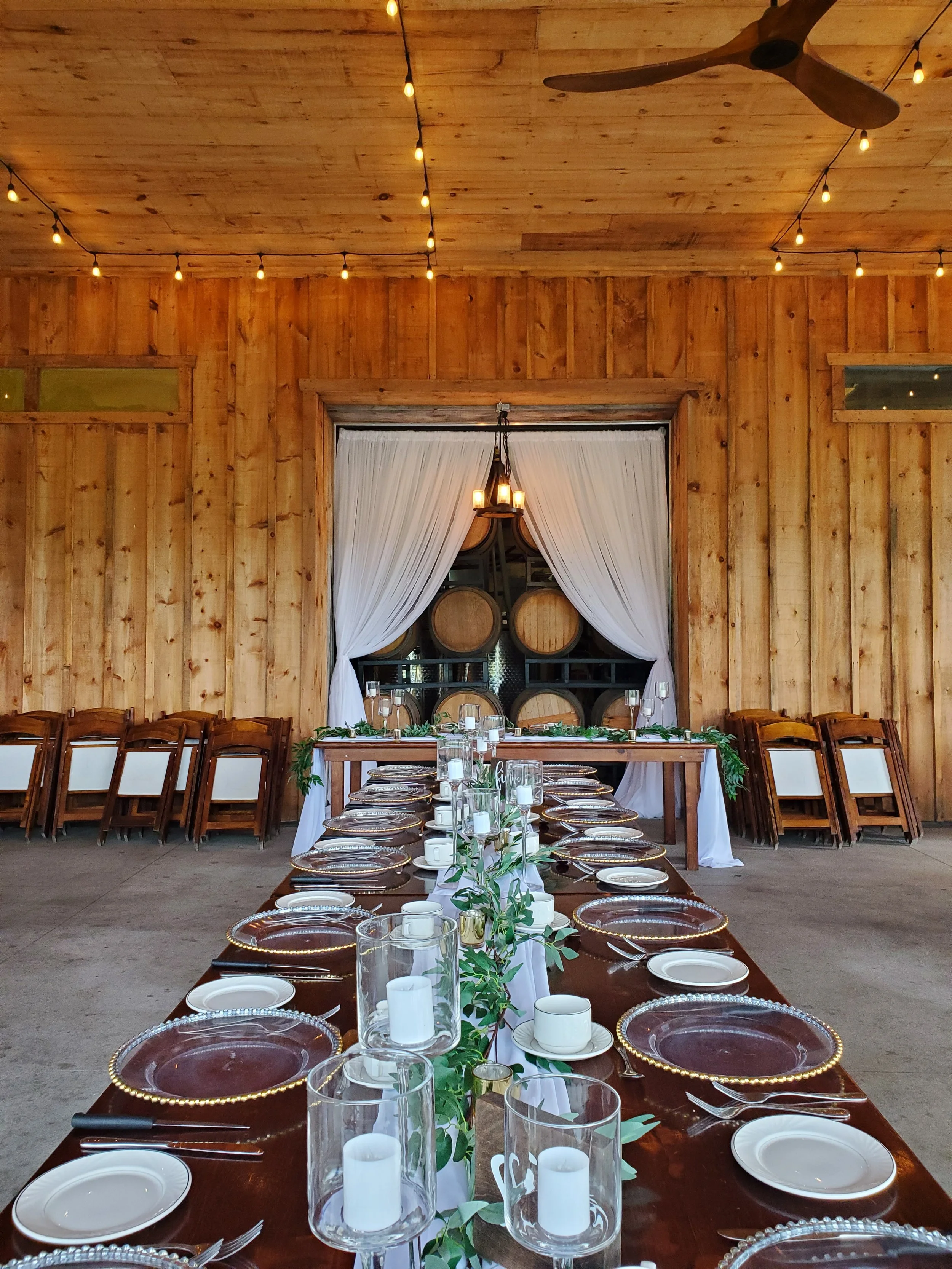 Open draping by barrel wall at Calamus Estate Winery