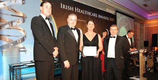 Pictured here at the IMT's Healthcare Awards 2009 for "Best Use of IT" is (left to right): Howard Beggs of Helix Health (Sponsors) presenting the Commendation Award to Dermot Cullinan – IT Manager St. Vincent´s Healthcare Group, Martina Corcoran – Project Manager, St. Vincent´s Healthcare Group and Terry Byrne – Managing Director of Grapevine Solutions Ltd.