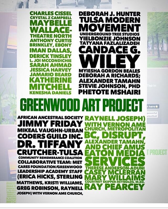 Excited to partner with Tony Brinkley and Derick Tinsley for the  @greenwood.art.project ... this will be an interesting, educational year for our state and beyond. Everything comes to light... it is time. ❤️ #BlackWallStreet #Greenwood  #Tulsa #Okla