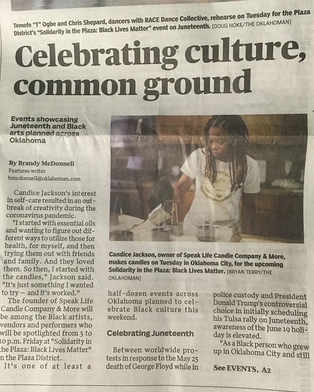 Please grab your masks and join us tomorrow at Solidarity in the Plaza: Black Lives Matter from 5-9 pm! Artists and vendors will be setup in the Lyric Theatre parking lot, myself included. Please check out the article in @_theoklahoman (FRONT PAGE) t