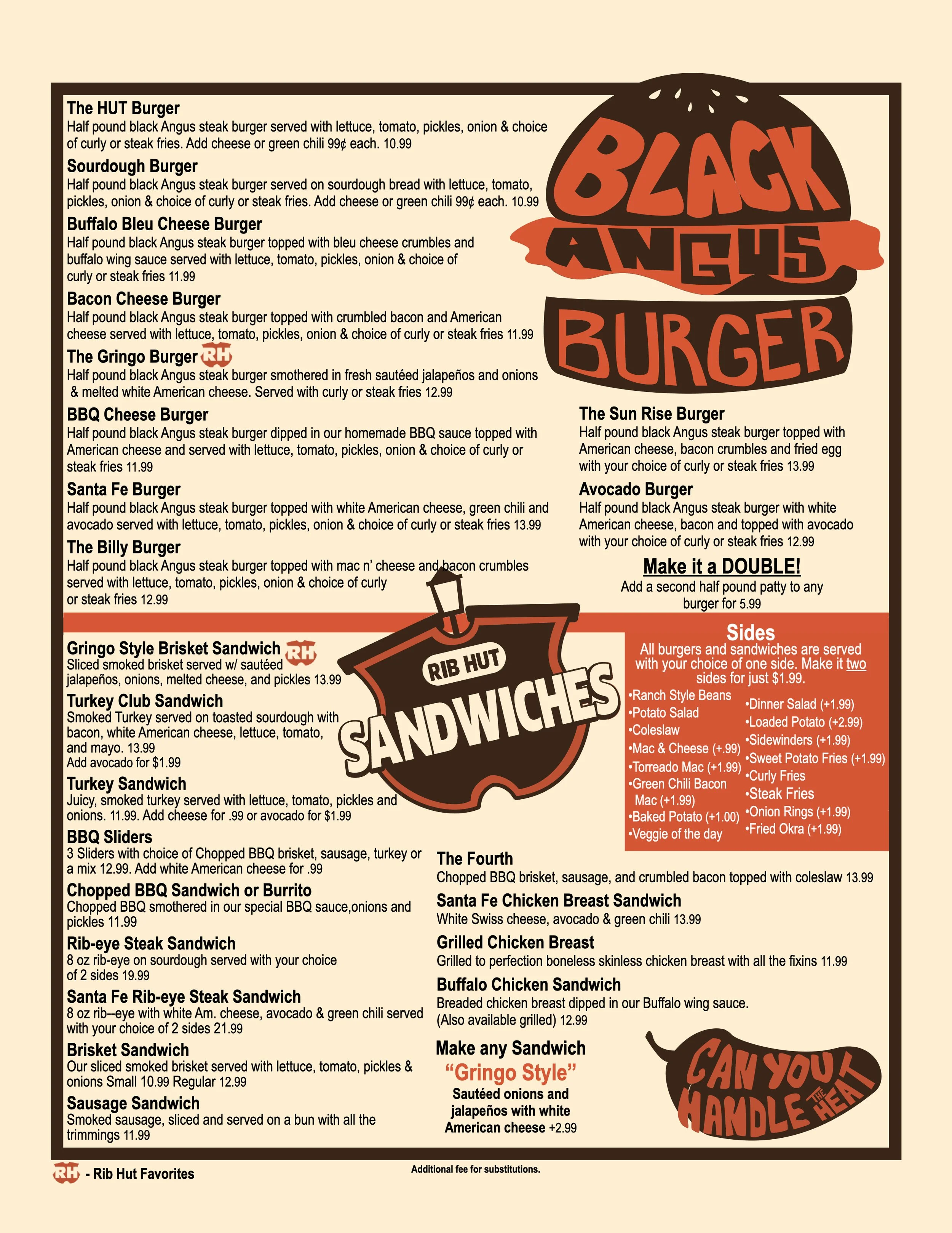 Rib Hut East Menu — Rib Hut