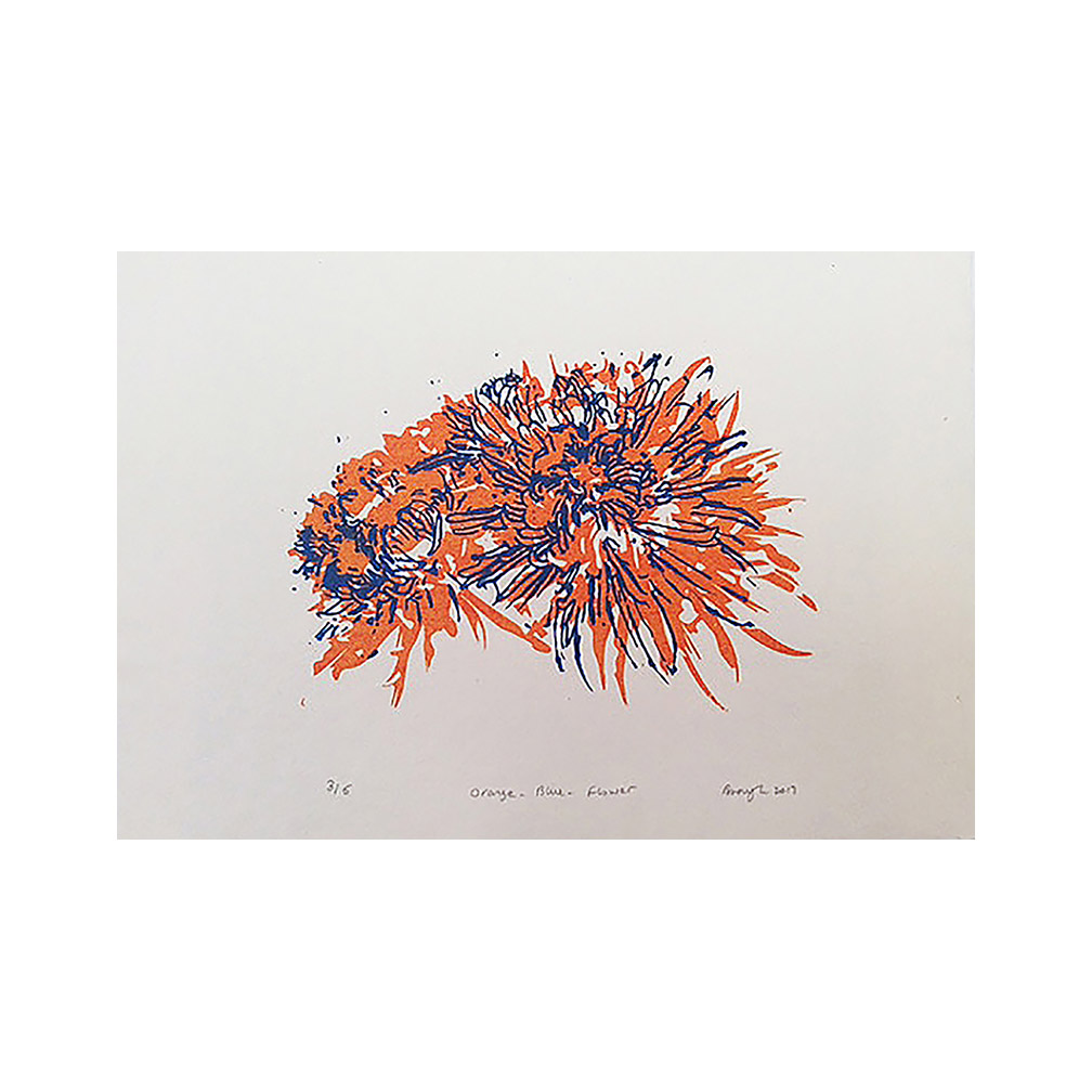 Orange Blue Flower_screen print on  handmade paper_edition of 5_42 cm x 30 cm _2017.jpg