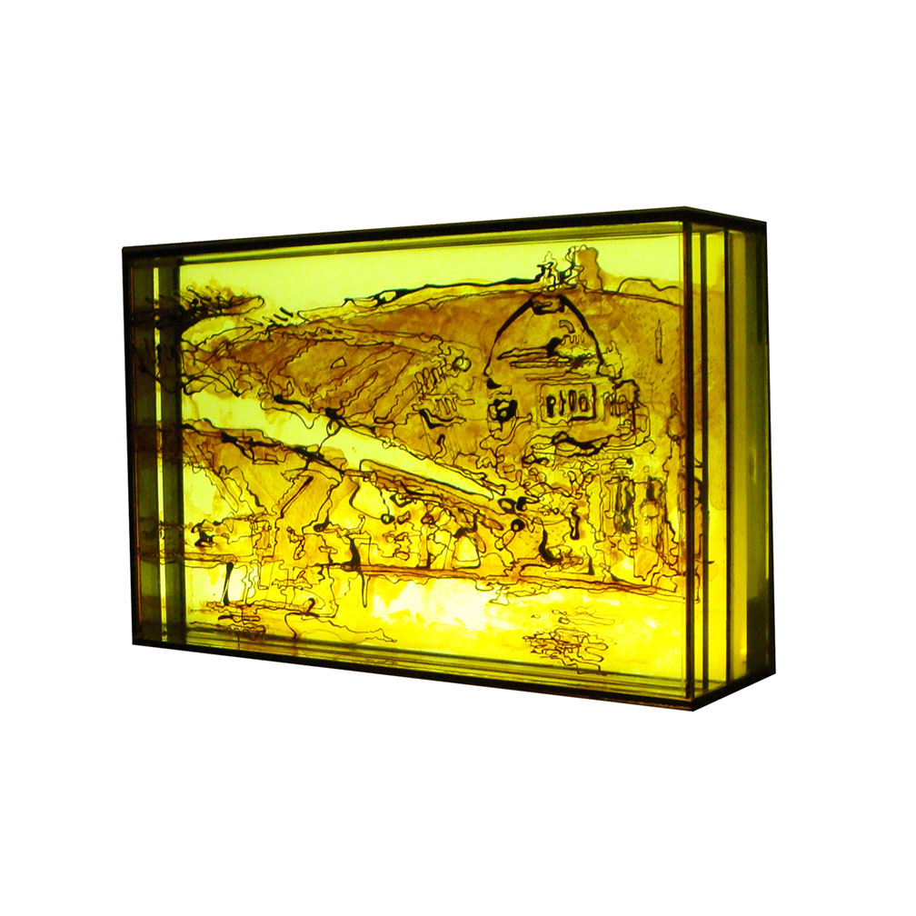 04_Blackfriars yellow_side view_20 cm x 13 cm x 5 cm_painted and fired glass with LED light panel_private collection UK_2013.jpg