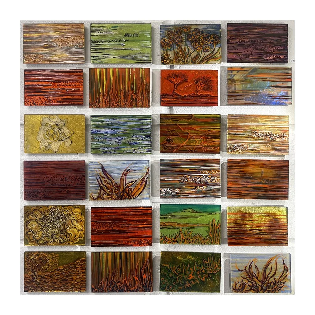 Collection of glass tiles
Reverse glass painting and silver stain
12 x 8 cm ( Each)
2026