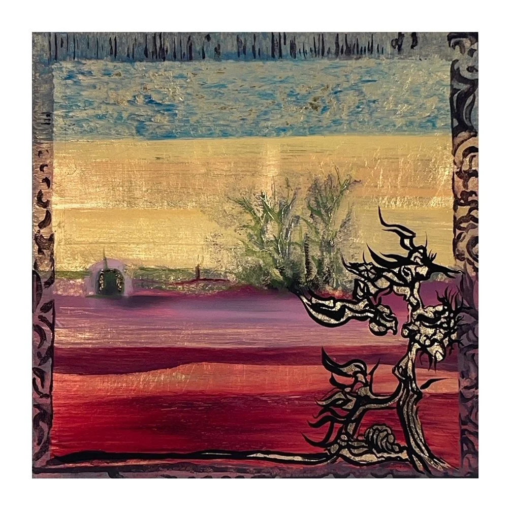 Helen Brough_Hinterglasmalerei_hut and Tree_glass, paint, gold leaf.jpg