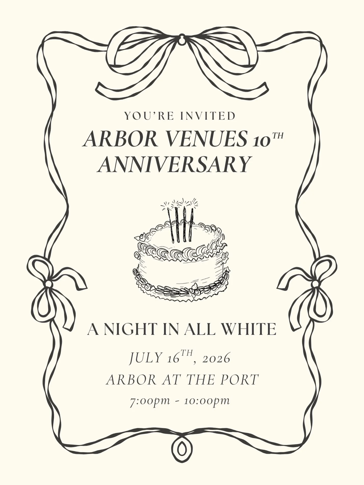 10 years of celebrations&hellip;so we&rsquo;re throwing one of our own!🤍

join us July 16th | 7&ndash;10pm at @arborattheport for a night in all white + dessert party

AND we&rsquo;re giving one couple $10K toward their wedding😭✨

you definitely wo