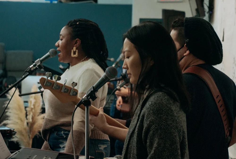 The worship band singing