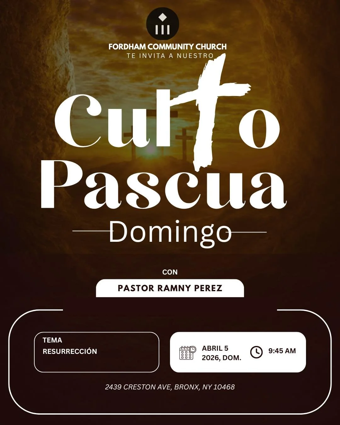 La Iglesia Comunitaria de Fordham te de la bienvenida a un servicio especial del Domingo de Pascua. 
#domingo #pascua