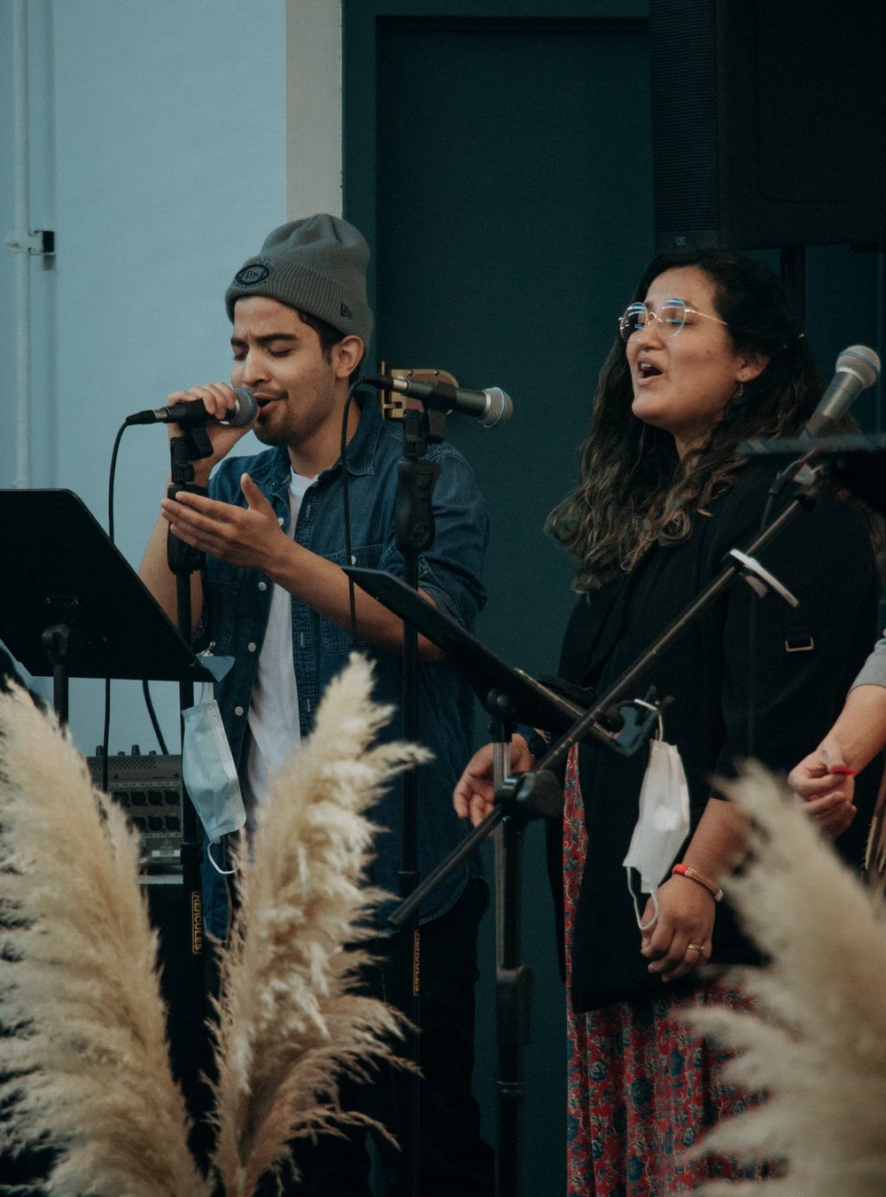 Two singers leading worship