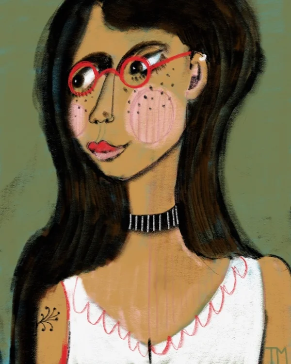 drawing of girl with red glasses by Trudi Murray.jpg