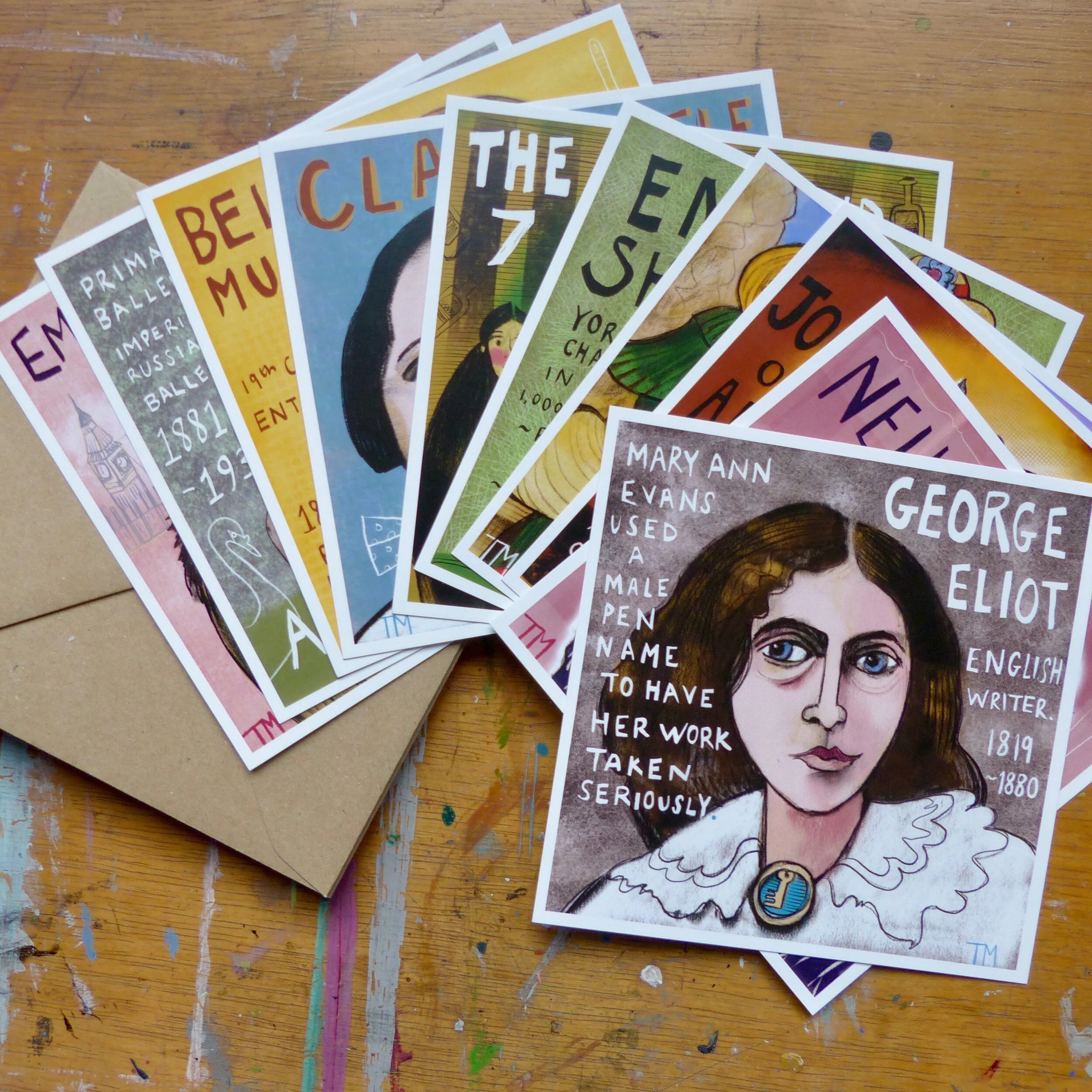 Set of Ten 'Amazing Women' postcards and envelopes