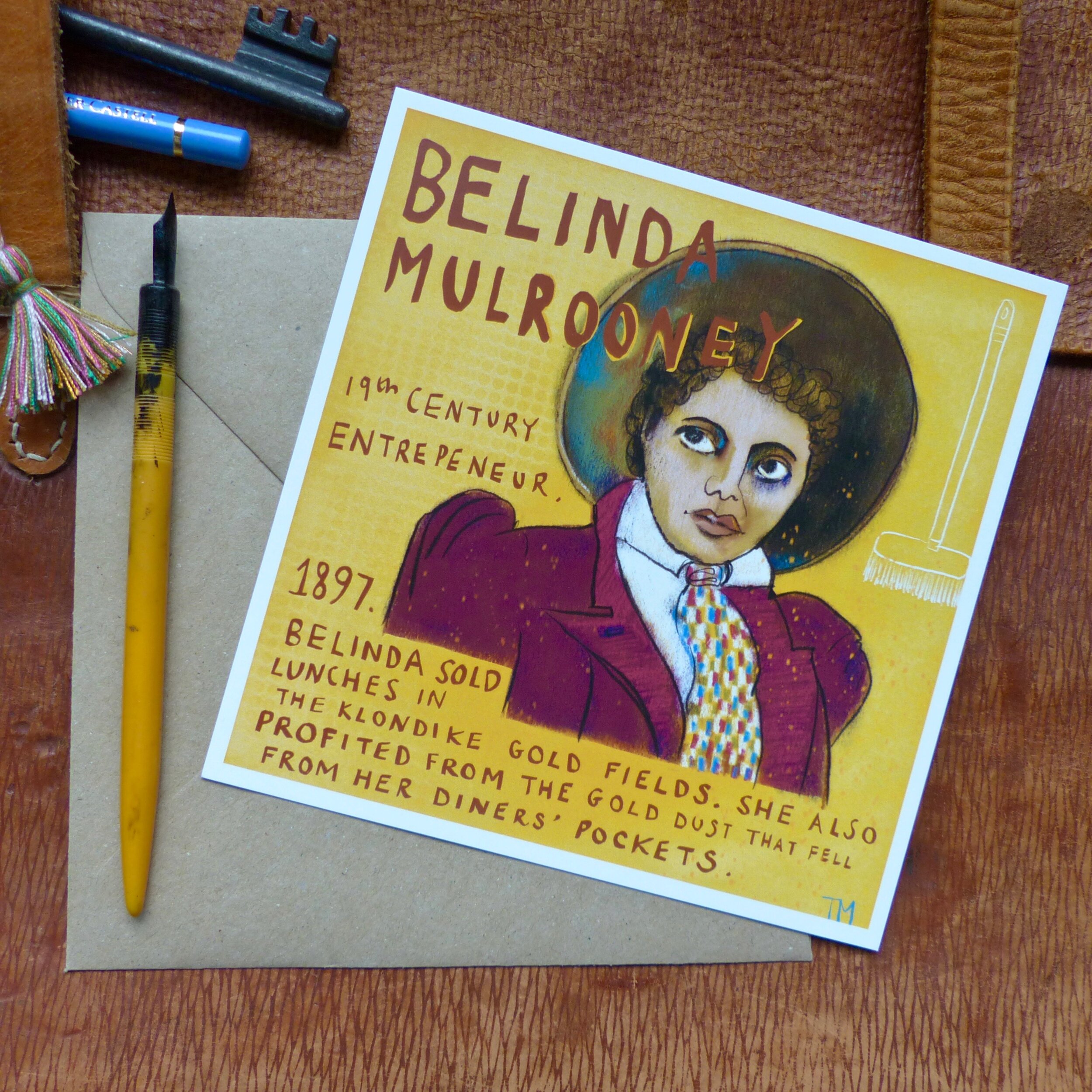 Belinda Mulrooney postcard and envelope