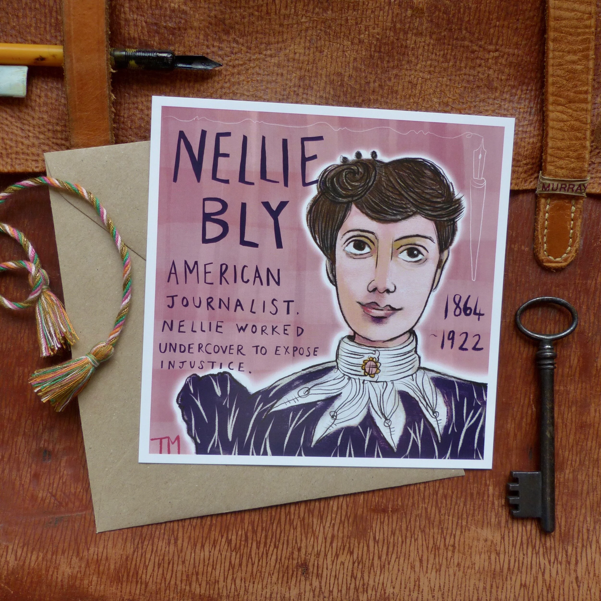 Nellie Bly - postcard and envelope