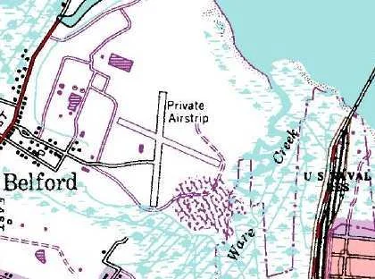 An airstrip where “spotter” plans would take off and land to locate schools of menhaden for the Belford fish factory that once existed in Belford/Port Monmouth, Middletown Township, NJ.