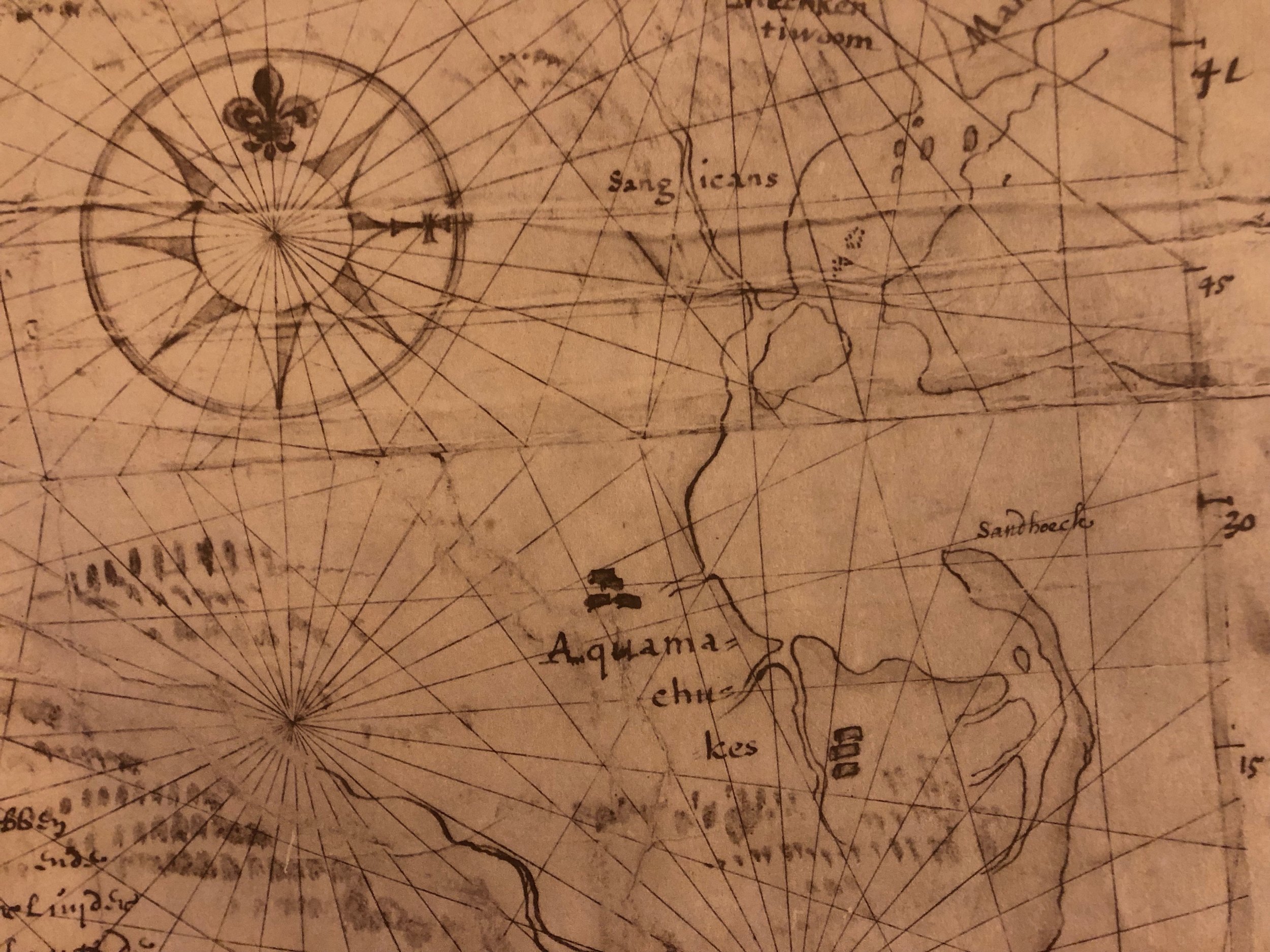 Cornelius Hendrickson, an admiral in the Dutch Navy, made the above map in 1616 of present-day New Jersey, Sandy Hook Bay, and New York Harbor