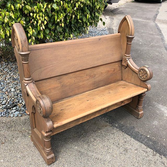 Church bench refinished in a soft grey/brown.