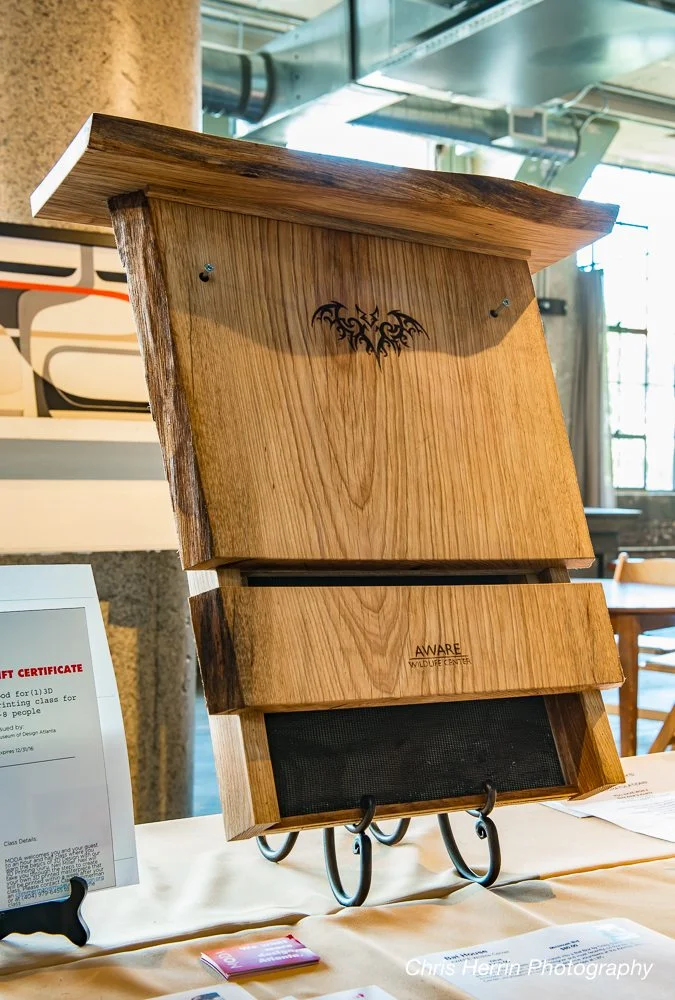 Craig Stehle, a local educator, journeyman, and industrial designer, took some of the maple boards and fabricated this custom bat box. Bats play a key role in pollinating plants and are natural pesticides against mosquitoes. Photo credit: Chris Herrin Photography.
