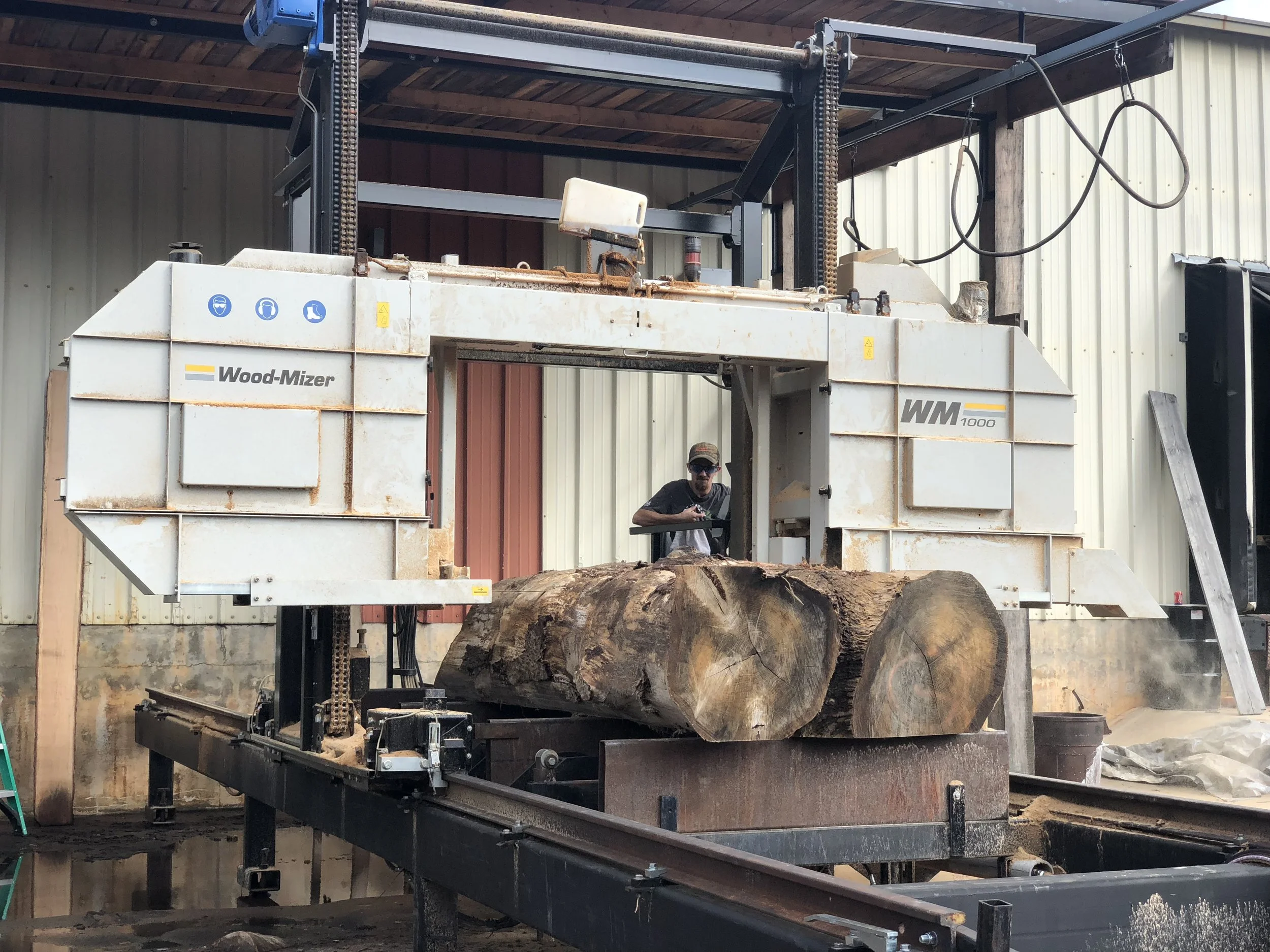 Each log is then milled into live edge slabs and boards for dimensional lumber over the course of two days…