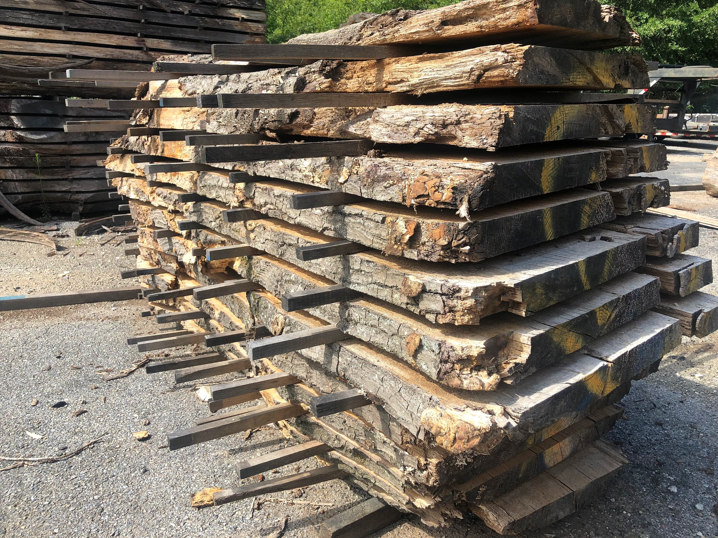 The flitches of wood from the each will spend several months air drying in Eutree’ lumberyard.