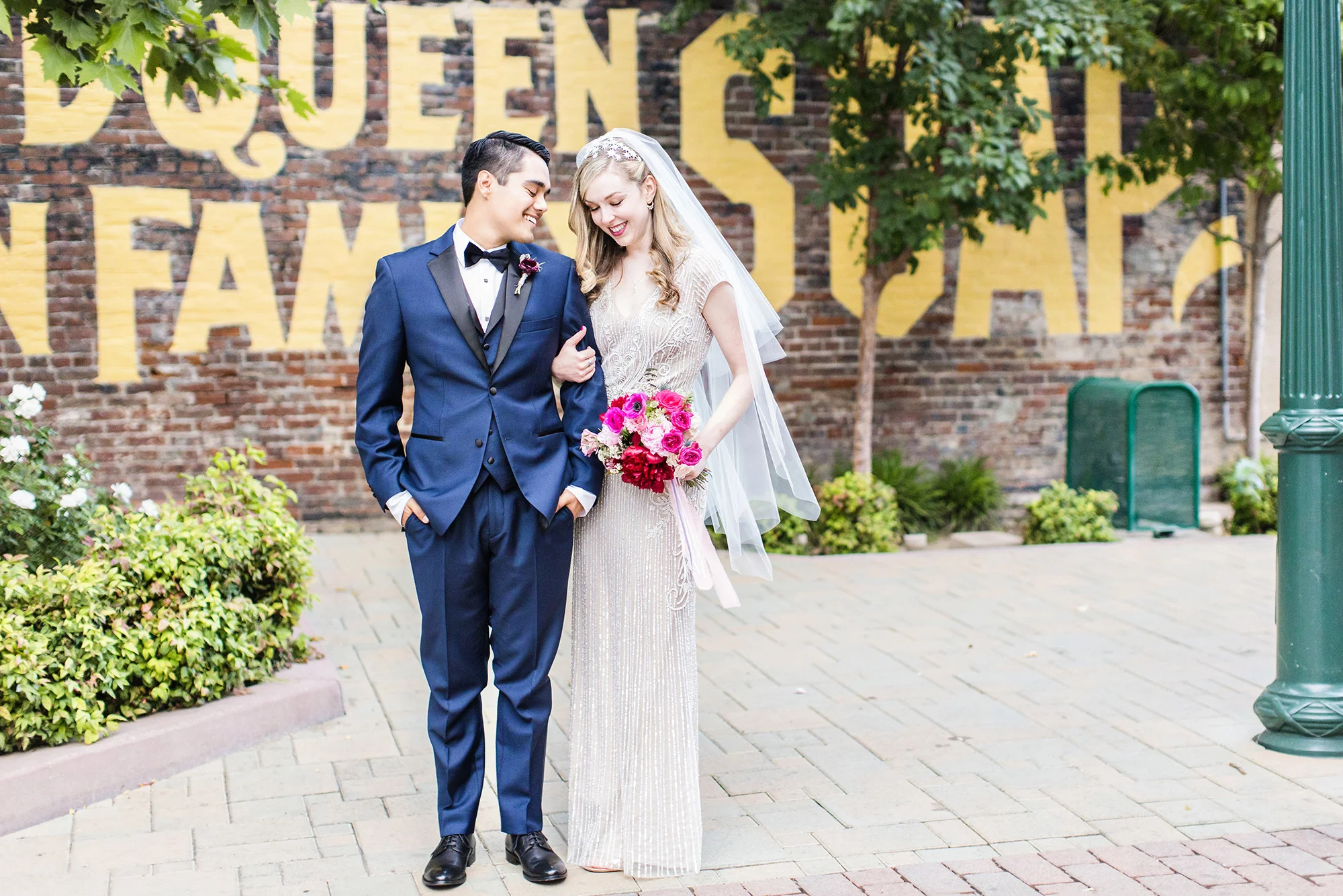 Bride and Groom wedding portraits in downtown Redlands - Speakeasy on State Street wedding